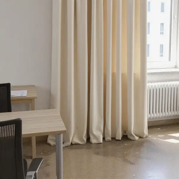 Обработка текстильных штор в офисе - до уборки